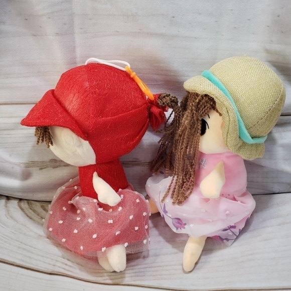 Kawaii Anime Plush Girl Dolls Set Of 2 Pink Red 12" Embroidered - Picture 5 of 8